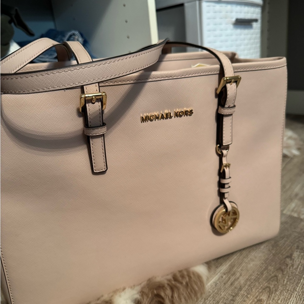 Michael Kors Pink Structured Tote with Gold Hardware